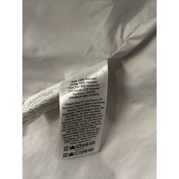 Women's L Eddie Bauer Sun Valley Down Parka Faux Fur Trim Hood Vapour White Coat - Picture 6 of 11